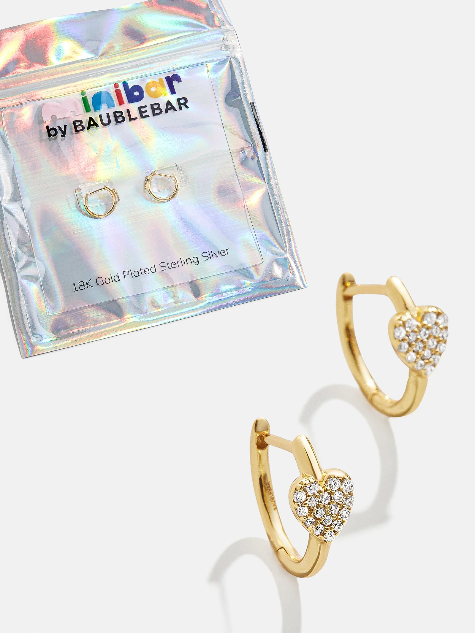 Little Hearts Big Feelings 18K Gold Kids' Huggie Earrings - Gold/Pavé - Image 3