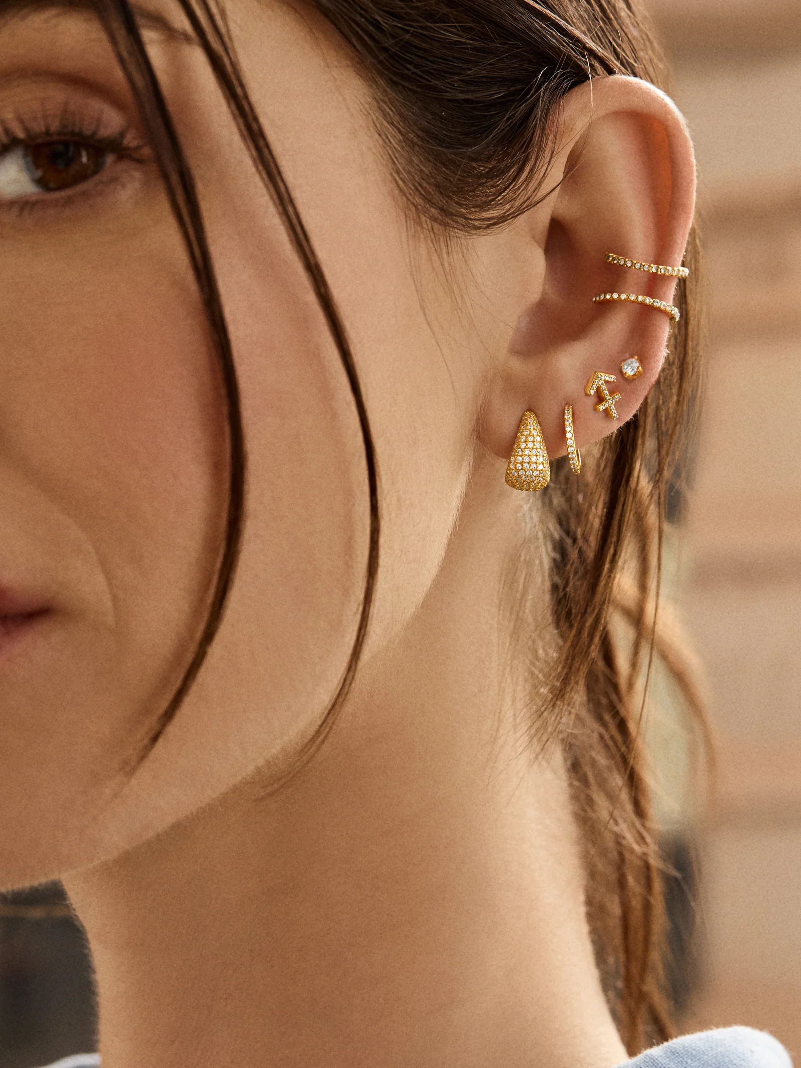 18K Gold Zodiac Earrings - 18K Gold. Pavé Cubic Zirconia Stones - Image 8