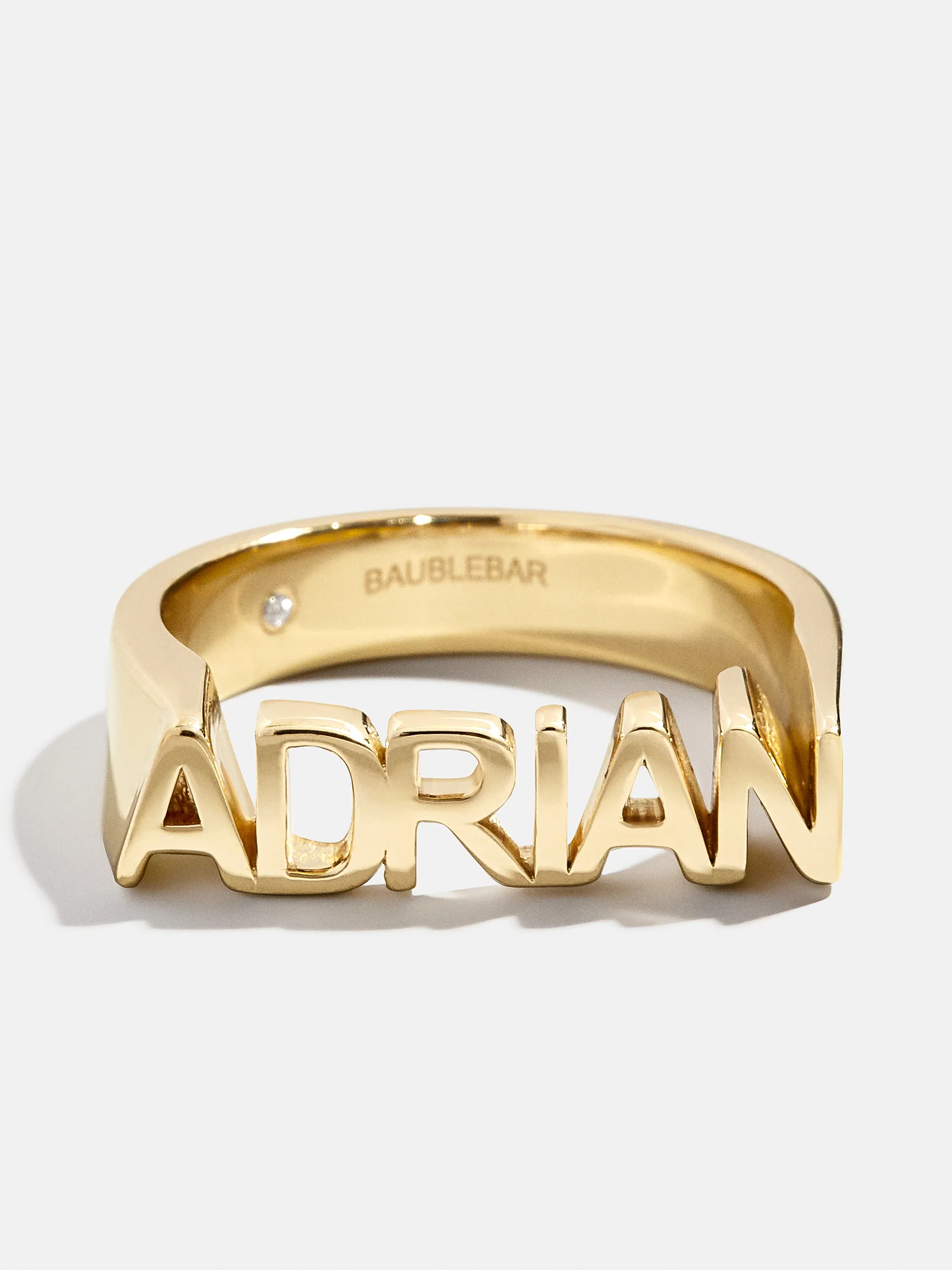 14K Gold Fineline Custom Nameplate Ring - Gold - Image 3