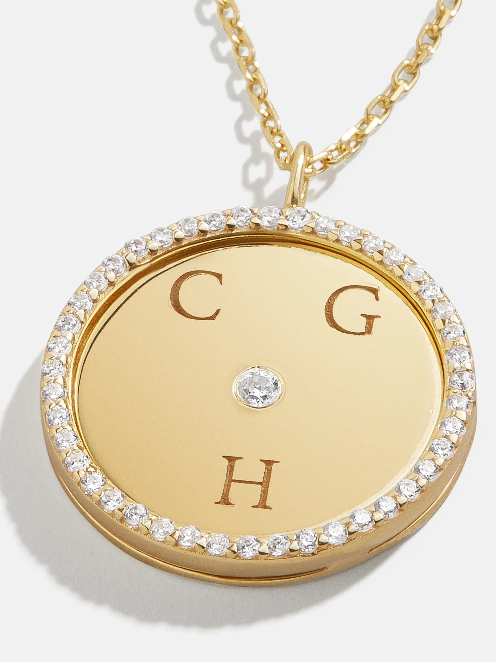 Classic 14K Gold Custom Medallion Necklace - Gold/Pavé - Image 3