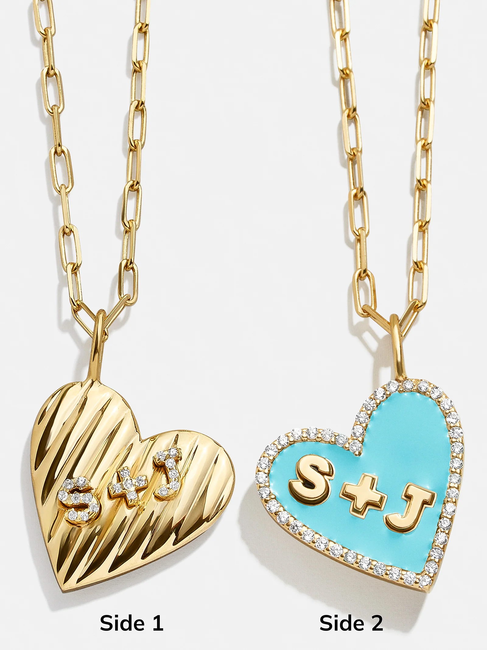Reversible 14K Gold Custom Heart Necklace - Gold/Pavé - Image 3