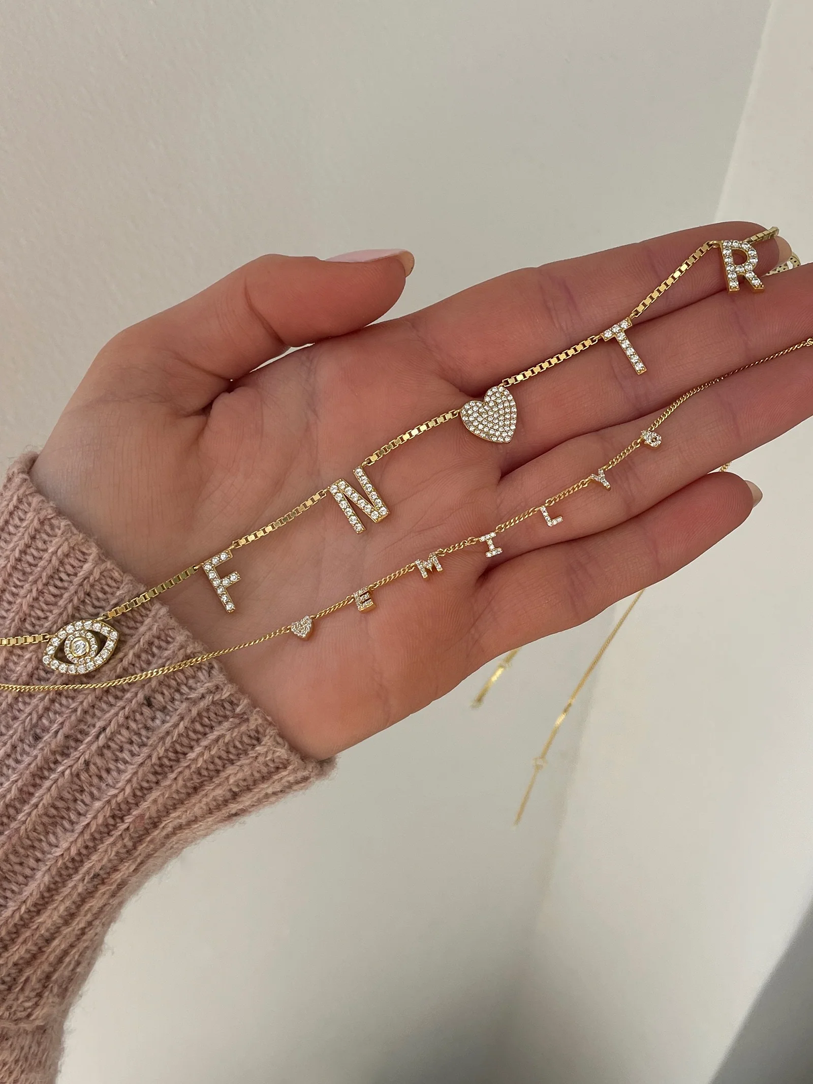 Mini Sterling Silver Custom Icon Necklace - Sterling Silver. Pavé Cubic Zirconia Stones - Image 3